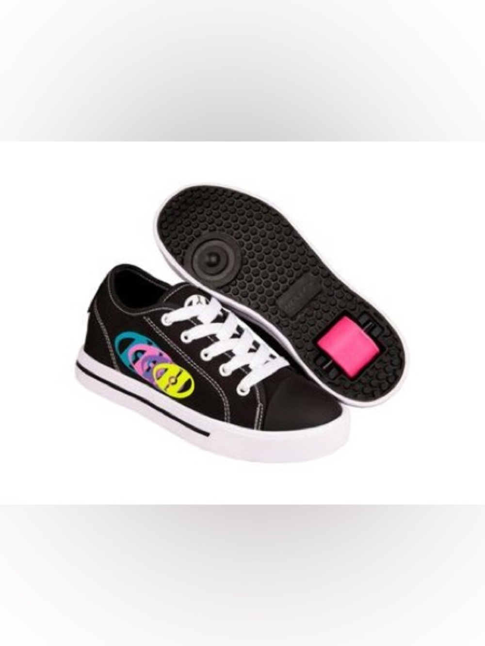 Kids Heelys Black Canvas Active Skate Shoes with Neon Accents girls 13